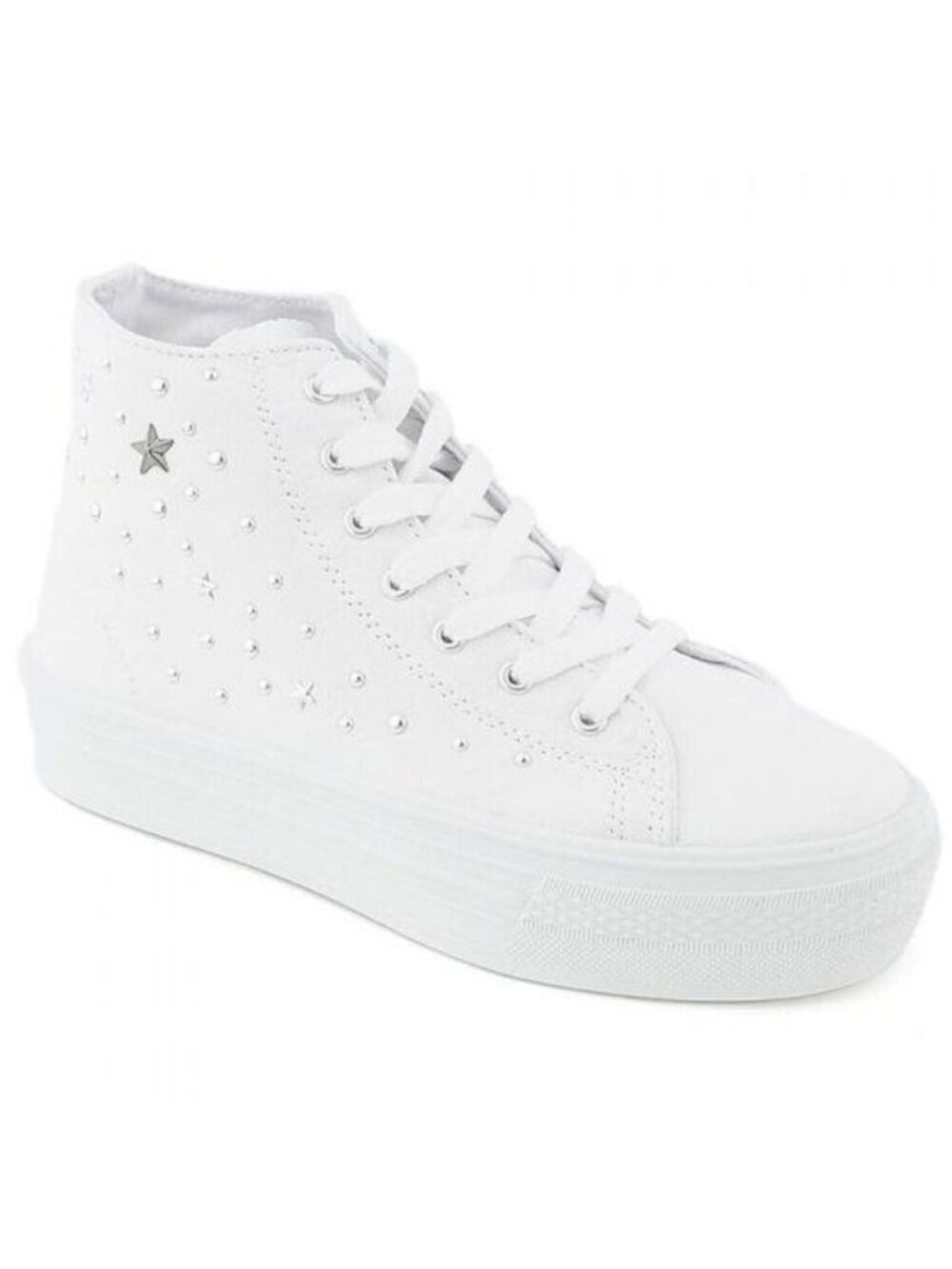 NEW Studded Stars White Platform‎ Hi Top Canvas Sneaker Skateboarding Streetwear